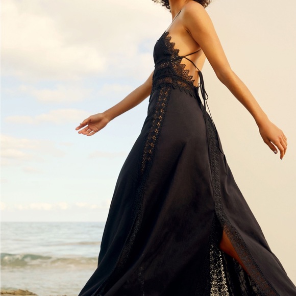 Charo Ruiz Ibiza Women's Black Imagen Lace-Trim Voile Maxi Dress Size M - Picture 2 of 8